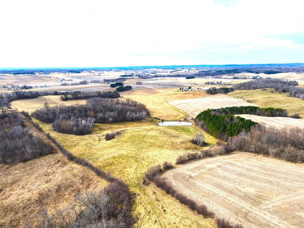 N41286 Halama Road, Independence WI 54747 - Aerial view of mixed pasture, wooded draws, and small pond amid rolling farm country - MLS #1599441 - image59