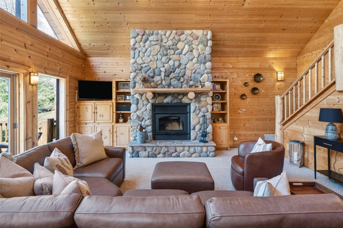 48515 N Stone Road, Barnes WI 54873 - living room with stone fireplace